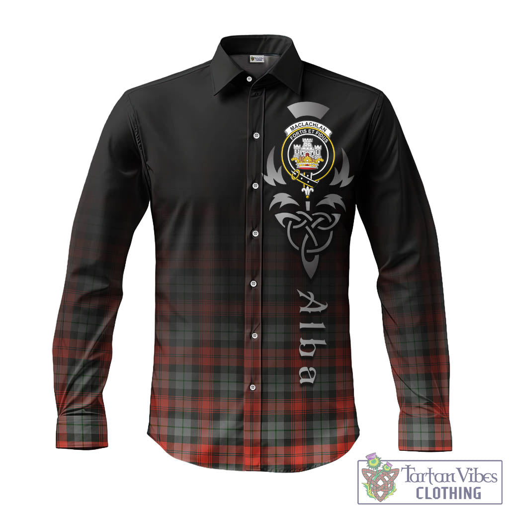 Tartan Vibes Clothing MacLachlan Weathered Tartan Long Sleeve Button Up Featuring Alba Gu Brath Family Crest Celtic Inspired