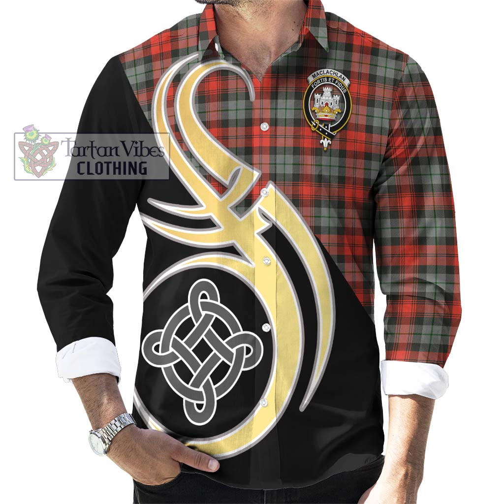 MacLachlan Weathered Tartan Long Sleeve Button Shirt with Family Crest and Celtic Symbol Style - Tartan Vibes Clothing