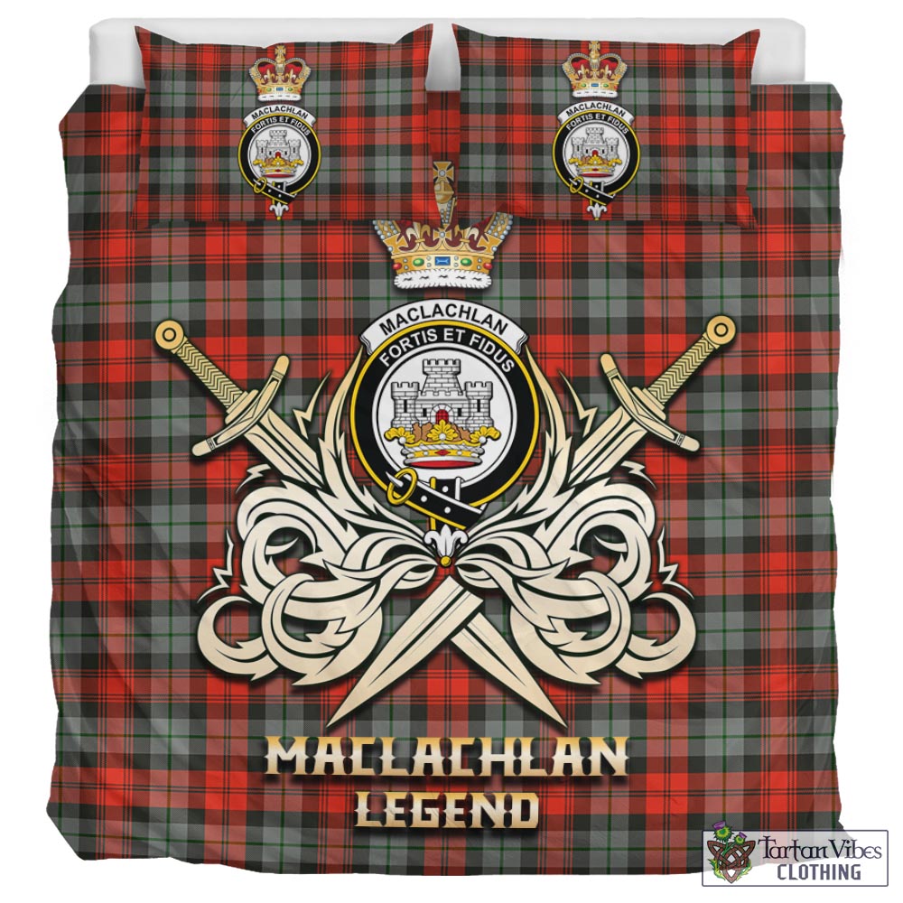 Tartan Vibes Clothing MacLachlan Weathered Tartan Bedding Set with Clan Crest and the Golden Sword of Courageous Legacy