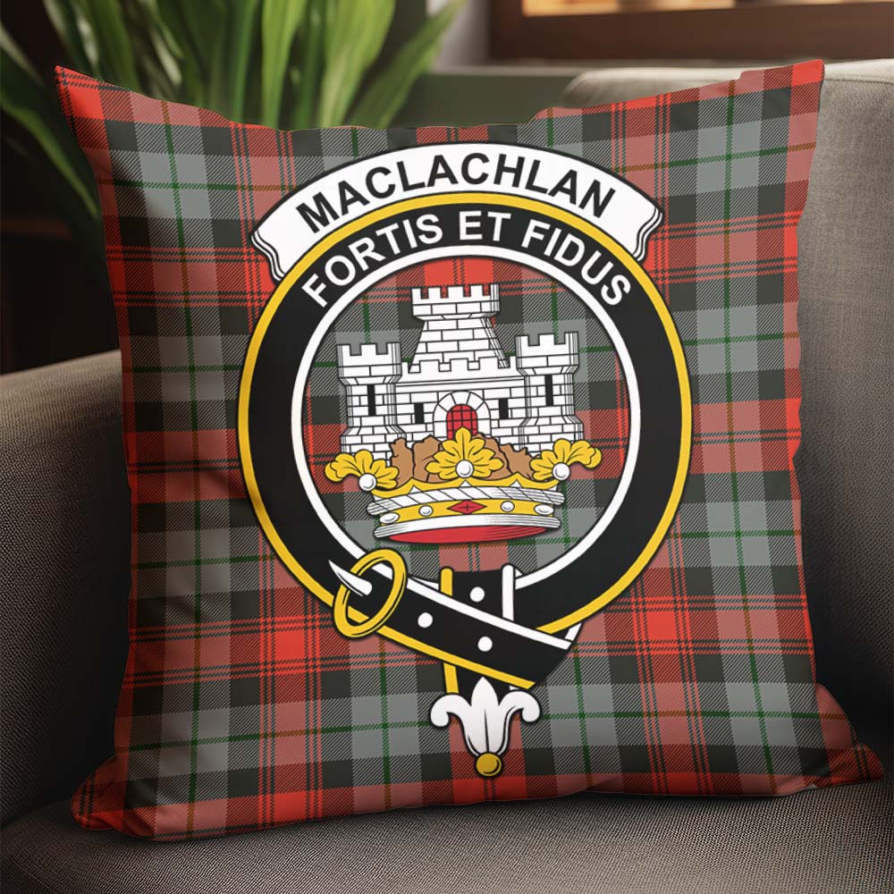 MacLachlan Weathered Tartan Pillow Cover with Family Crest - Tartanvibesclothing