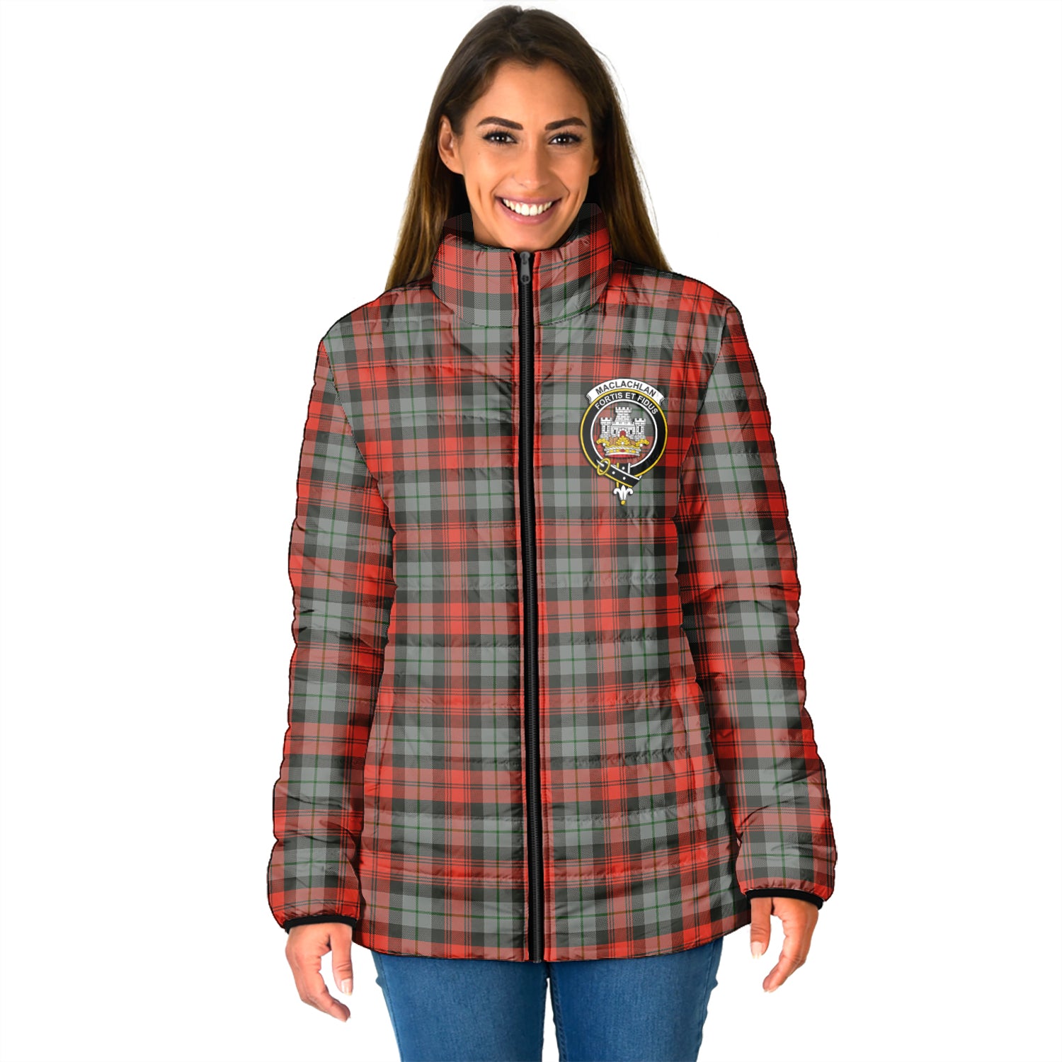 MacLachlan Weathered Tartan Padded Jacket with Family Crest - Tartan Vibes Clothing