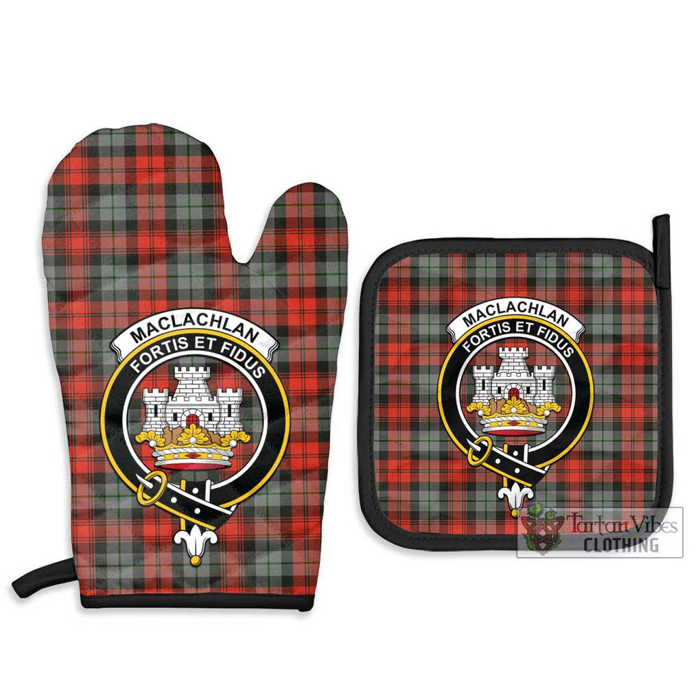 MacLachlan Weathered Tartan Combo Oven Mitt & Pot-Holder with Family Crest Combo 1 Oven Mitt & 2 Pot-Holder Black - Tartan Vibes Clothing