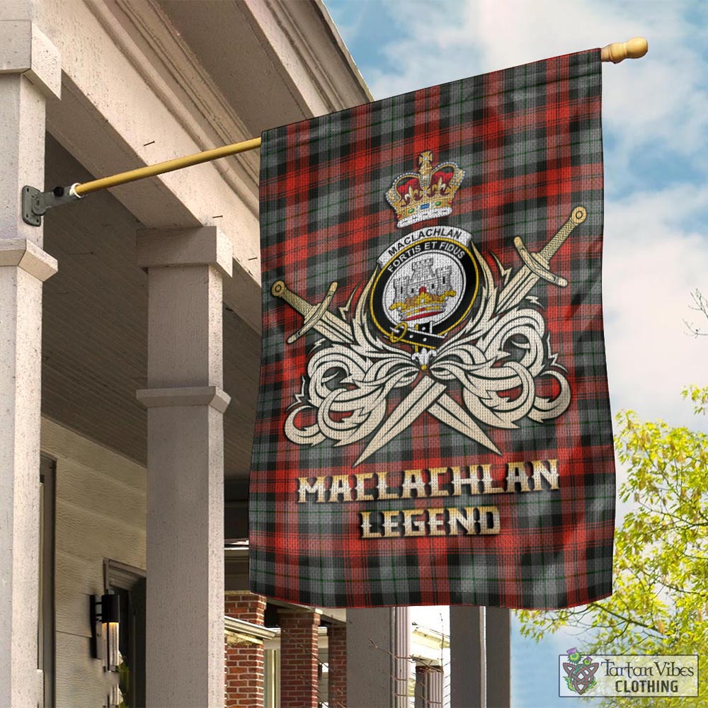 Tartan Vibes Clothing MacLachlan Weathered Tartan Flag with Clan Crest and the Golden Sword of Courageous Legacy