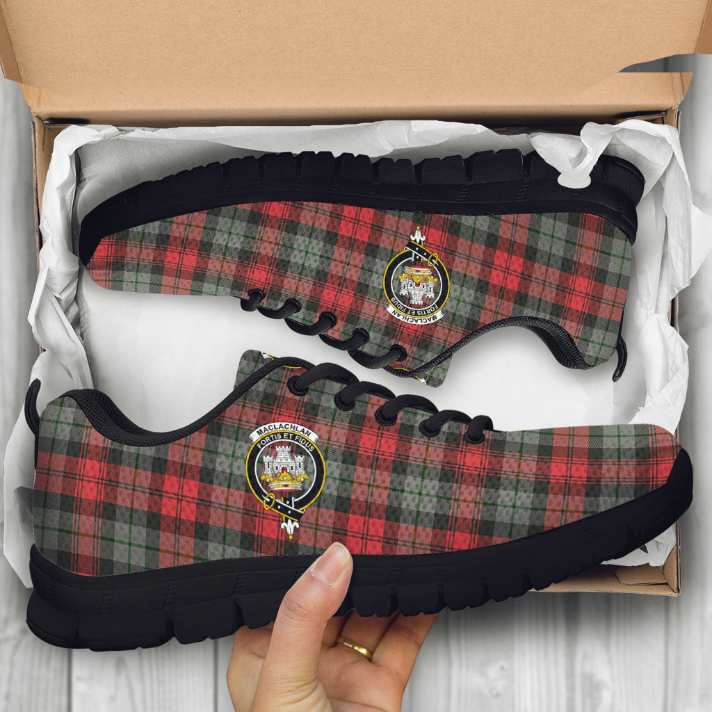 MacLachlan Weathered Tartan Sneakers with Family Crest - Tartan Vibes Clothing