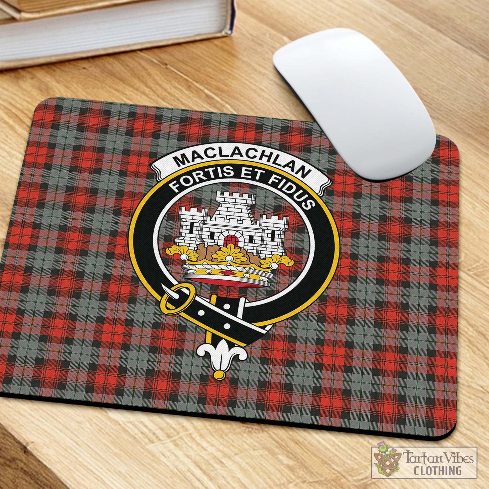 Tartan Vibes Clothing MacLachlan Weathered Tartan Mouse Pad with Family Crest