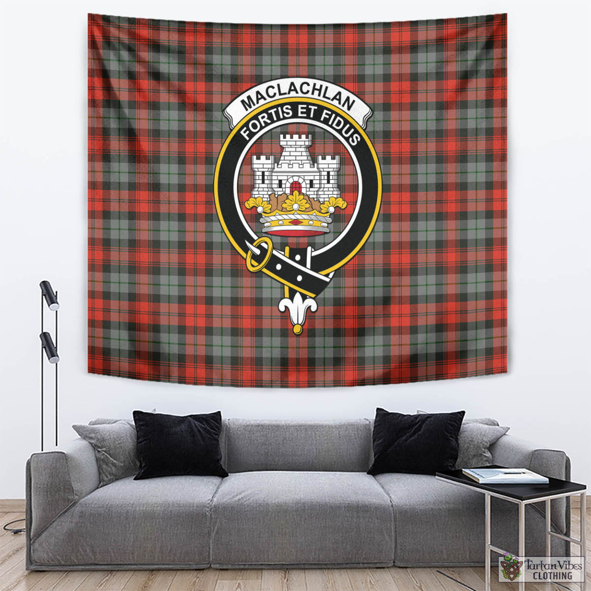 Tartan Vibes Clothing MacLachlan Weathered Tartan Tapestry Wall Hanging and Home Decor for Room with Family Crest