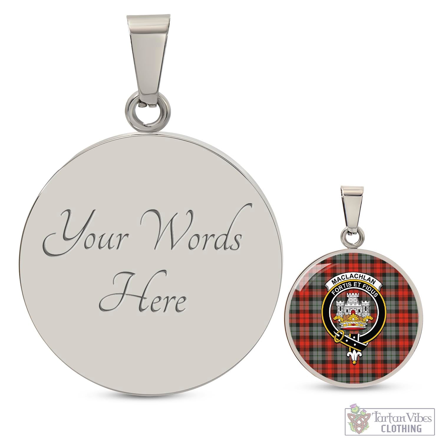 Tartan Vibes Clothing MacLachlan Weathered Tartan Circle Necklace with Family Crest