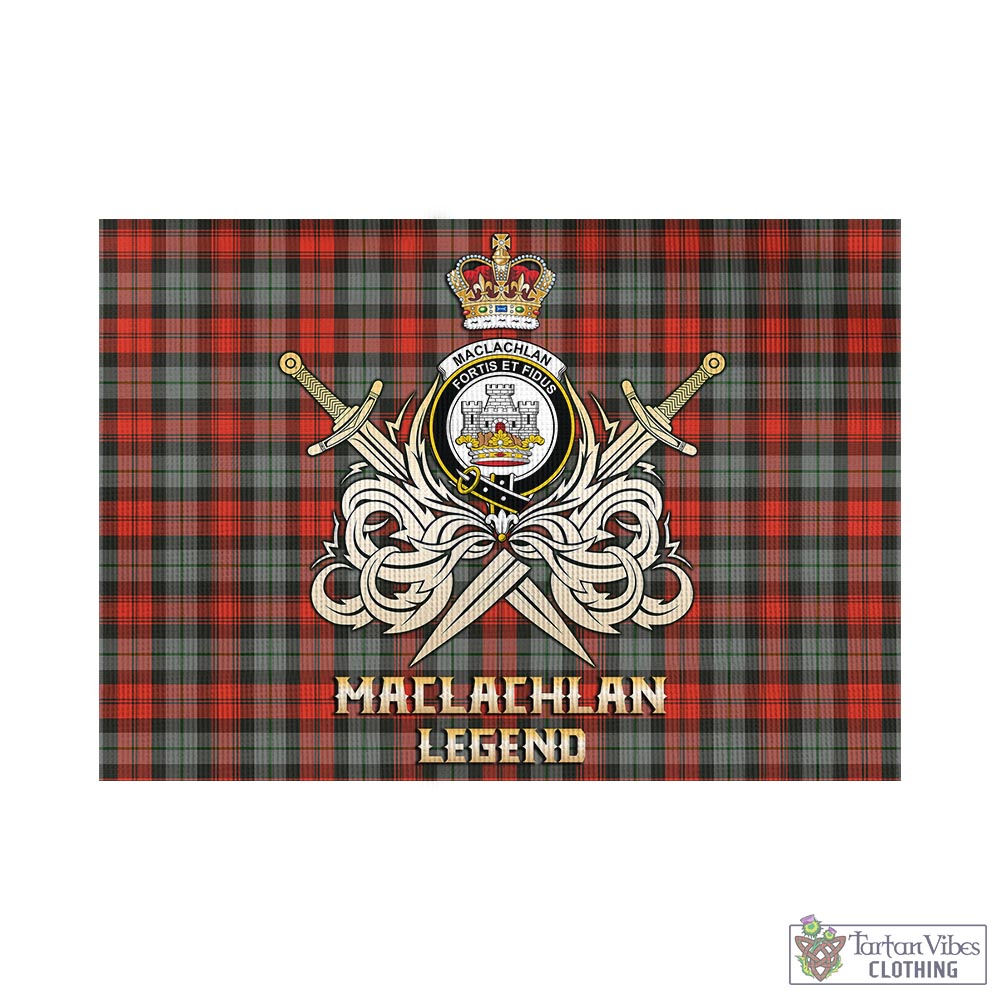 Tartan Vibes Clothing MacLachlan Weathered Tartan Flag with Clan Crest and the Golden Sword of Courageous Legacy