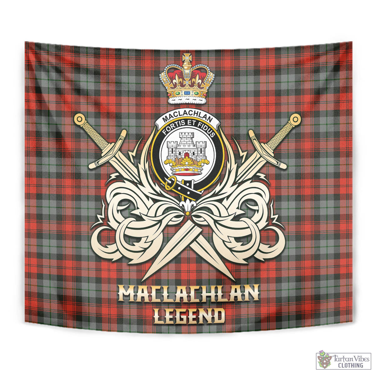 Tartan Vibes Clothing MacLachlan Weathered Tartan Tapestry with Clan Crest and the Golden Sword of Courageous Legacy