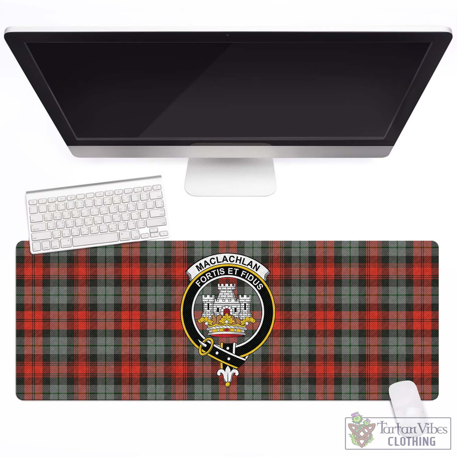 Tartan Vibes Clothing MacLachlan Weathered Tartan Mouse Pad with Family Crest