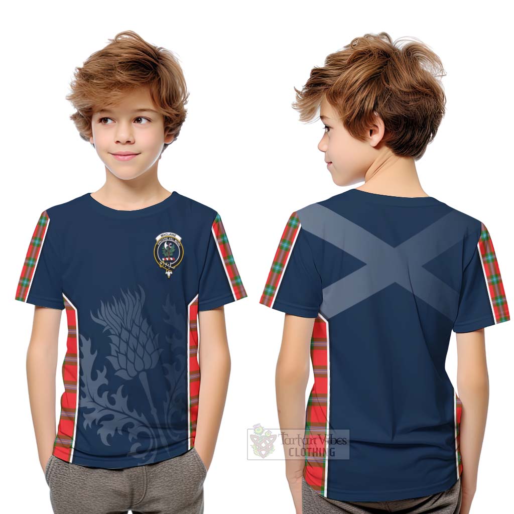 Tartan Vibes Clothing MacLaine (McLaine) Tartan Kid T-Shirt with Family Crest and Scottish Thistle Vibes Sport Style