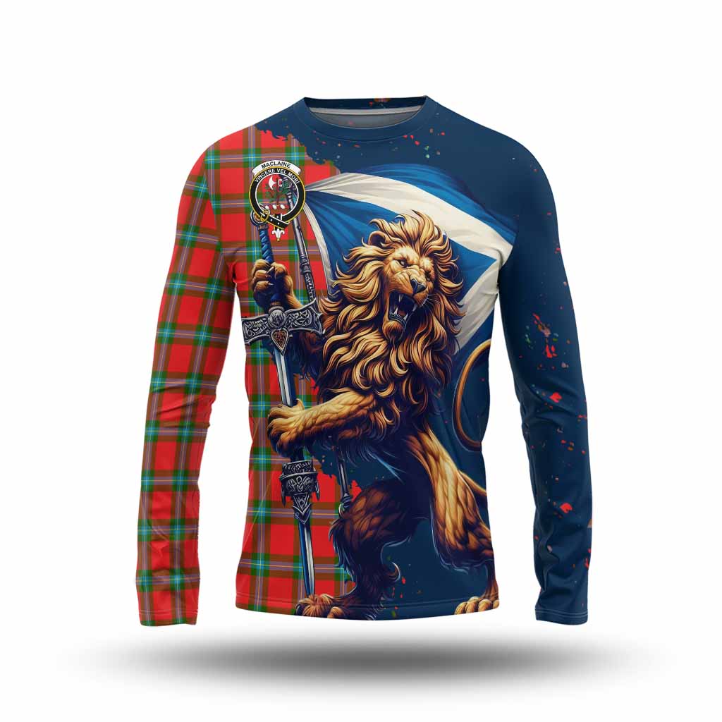 Tartan Vibes Clothing MacLaine (McLaine) Tartan Family Crest Long Sleeve T-Shirt with Scottish Majestic Lion