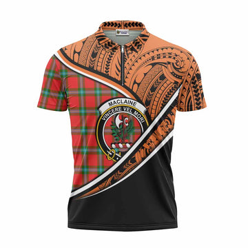 MacLaine (McLaine) Crest Tartan Zipper Polo Shirt with Polynesian Vibes Style - Orange Version