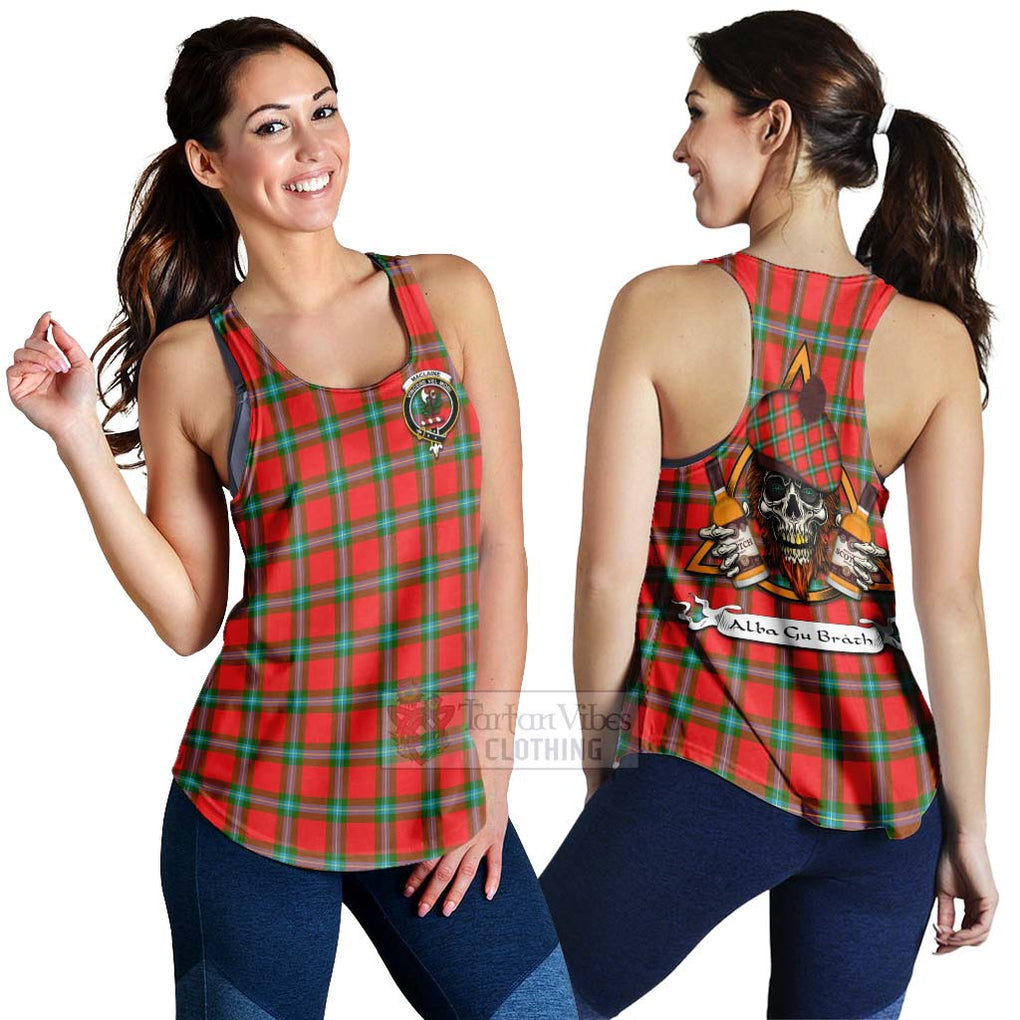 Tartan Vibes Clothing MacLaine (McLaine) Tartan Women's Racerback Tanks with Family Crest and Bearded Skull Holding Bottles of Whiskey