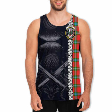 MacLaine (McLaine) Tartan Men's Tank Top with Family Crest Cross Sword Thistle Celtic Vibes