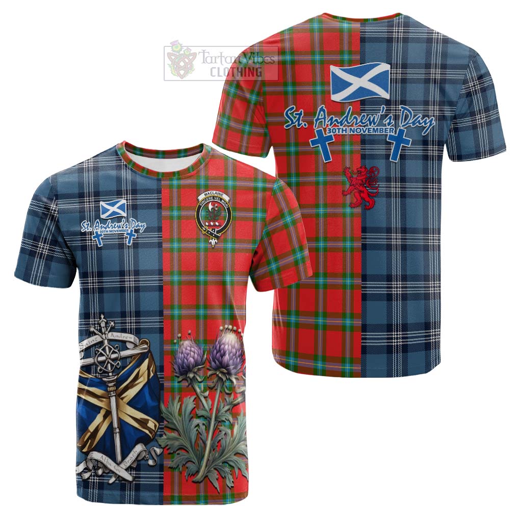 Tartan Vibes Clothing MacLaine (McLaine) Tartan Cotton T-shirt Happy St. Andrew's Day Half Tartan Style