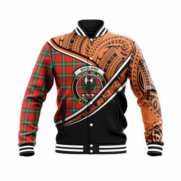 MacLaine (McLaine) Crest Tartan Baseball Jacket with Polynesian Vibes Style - Orange Version