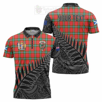 MacLaine (McLaine) Crest Tartan Zipper Polo Shirt with New Zealand Silver Fern Half Style