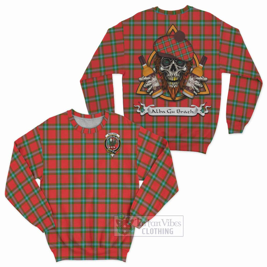 Tartan Vibes Clothing MacLaine (McLaine) Tartan Sweatshirt with Family Crest and Bearded Skull Holding Bottles of Whiskey