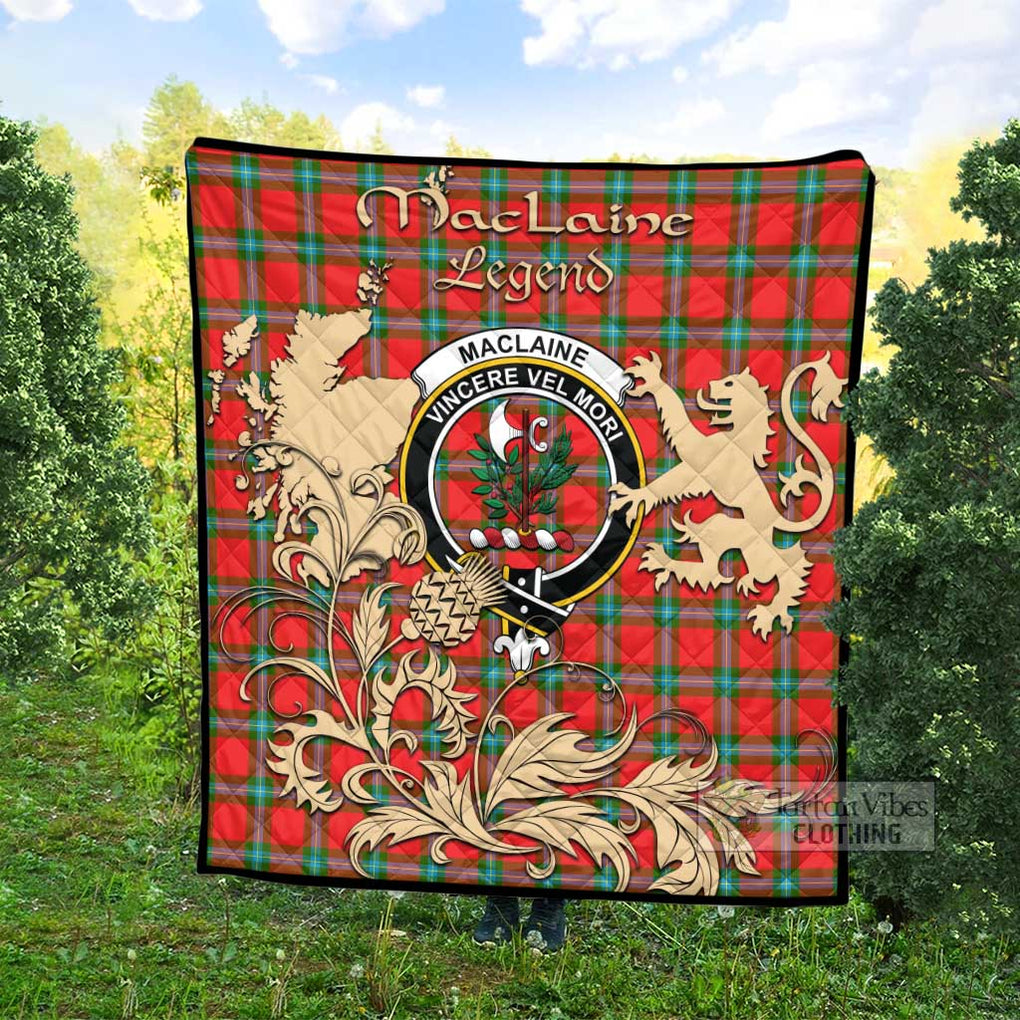 Tartan Vibes Clothing MacLaine (McLaine) Tartan Quilt with Family Crest and Scottish Symbol Style