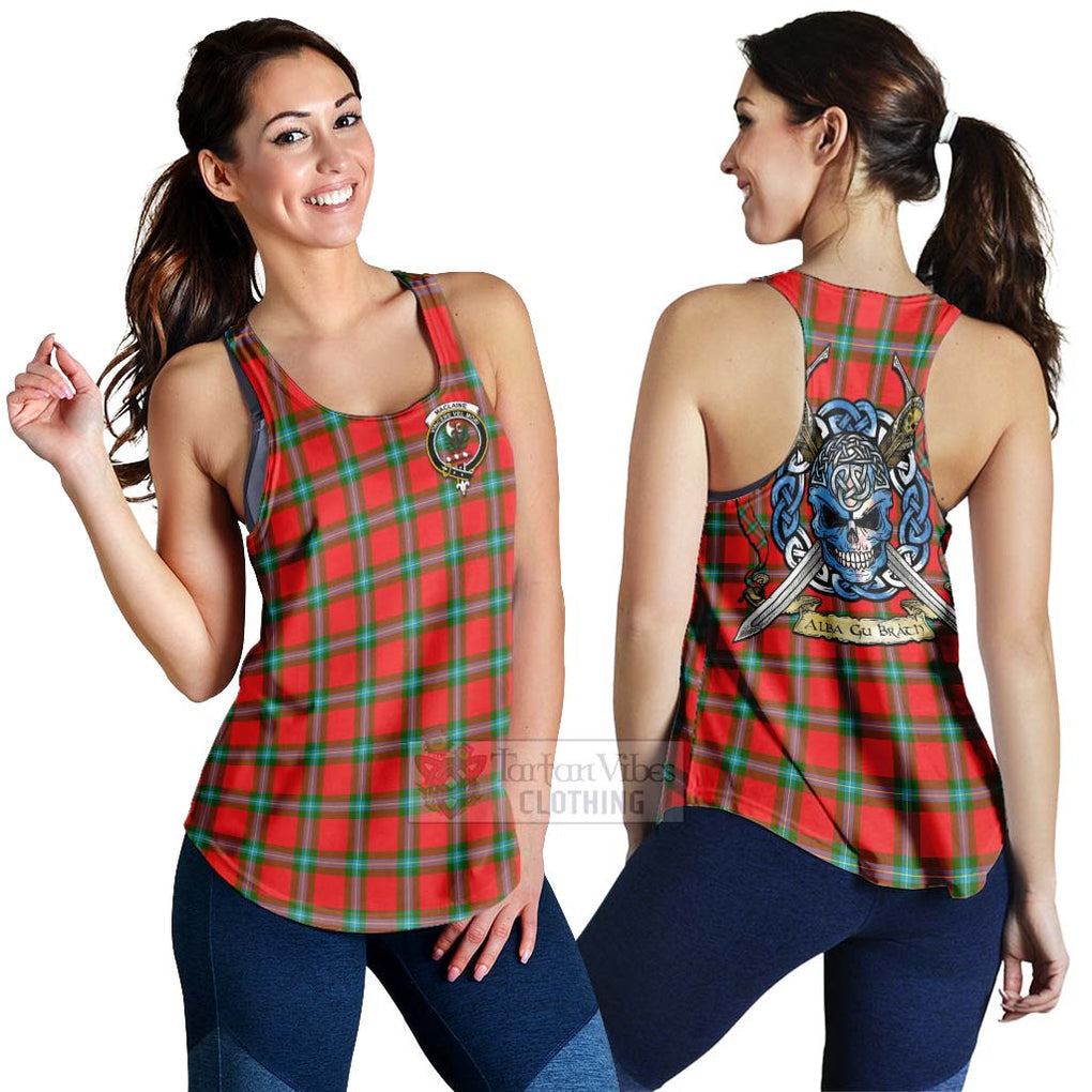 Tartan Vibes Clothing MacLaine (McLaine) Tartan Women's Racerback Tanks with Family Crest Celtic Skull Style