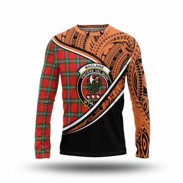 MacLaine (McLaine) Crest Tartan Long Sleeve T-Shirt with Polynesian Vibes Style - Orange Version