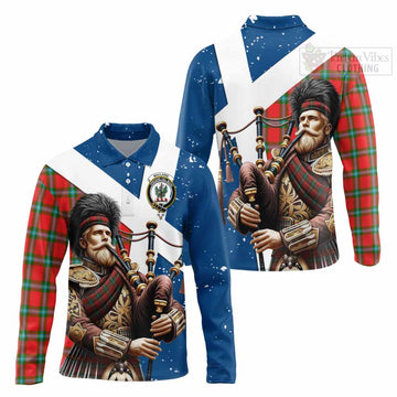 MacLaine (McLaine) Tartan Long Sleeve Polo Shirt with Family Crest Scottish Bagpiper Vibes