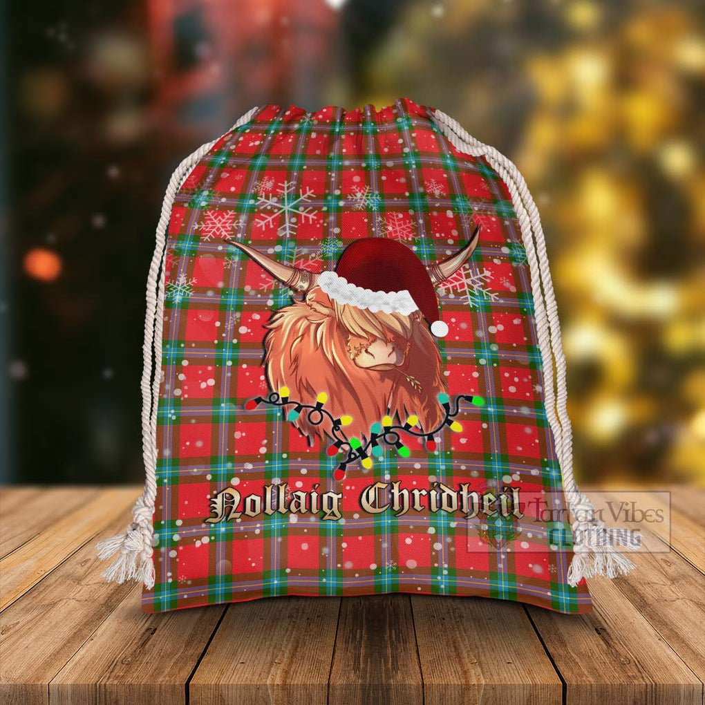 Tartan Vibes Clothing MacLaine (McLaine) Tartan Christmas Santa's Bag with Highland Cow