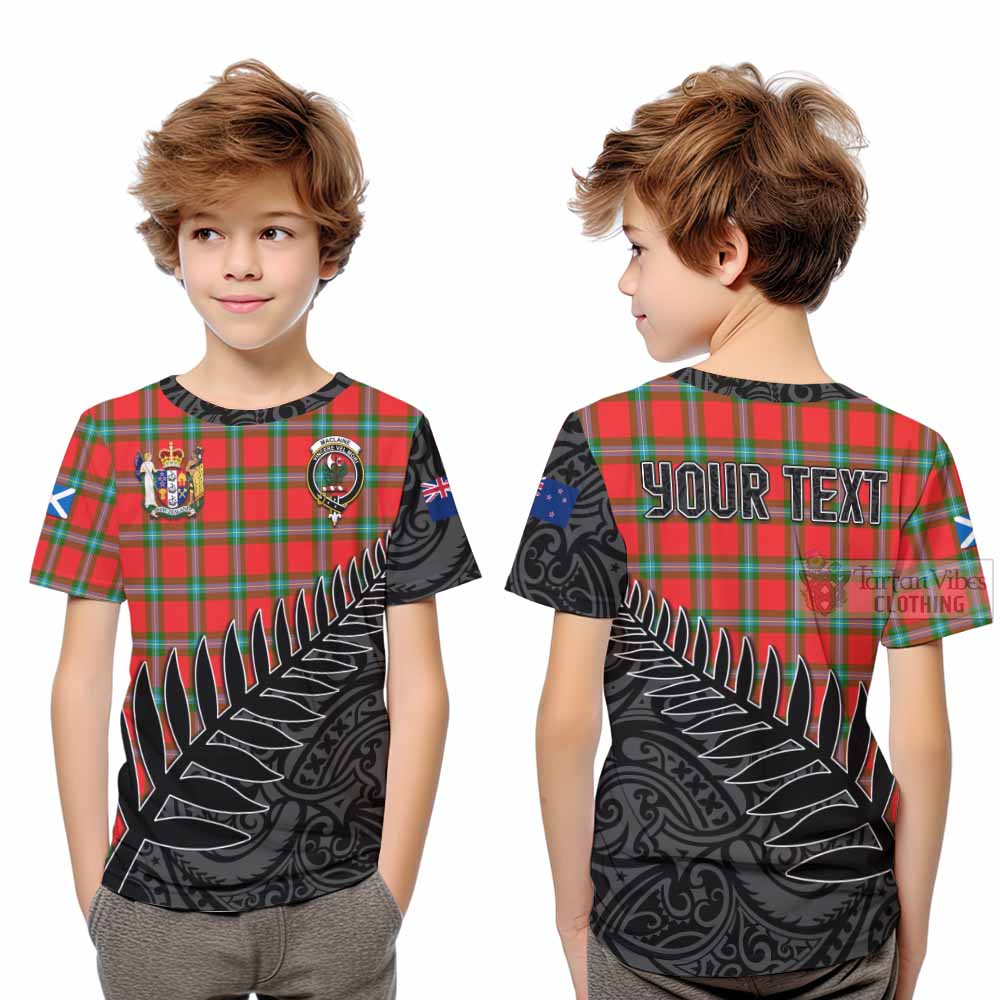 Tartan Vibes Clothing MacLaine (McLaine) Crest Tartan Kid T-Shirt with New Zealand Silver Fern Half Style