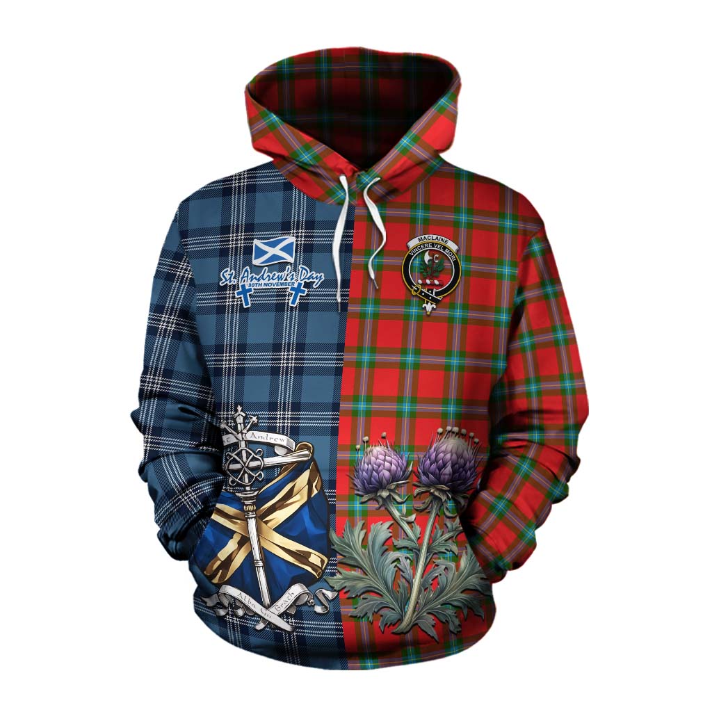 Tartan Vibes Clothing MacLaine (McLaine) Tartan Cotton Hoodie Happy St. Andrew's Day Half Tartan Style