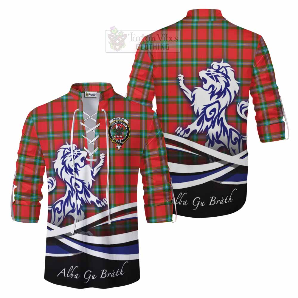 Tartan Vibes Clothing MacLaine (McLaine) Tartan Ghillie Kilt Shirt with Alba Gu Brath Regal Lion Emblem