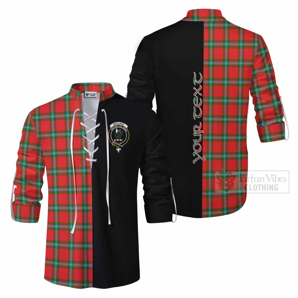 Tartan Vibes Clothing MacLaine (McLaine) Tartan Ghillie Kilt Shirt with Family Crest and Half Of Me Style