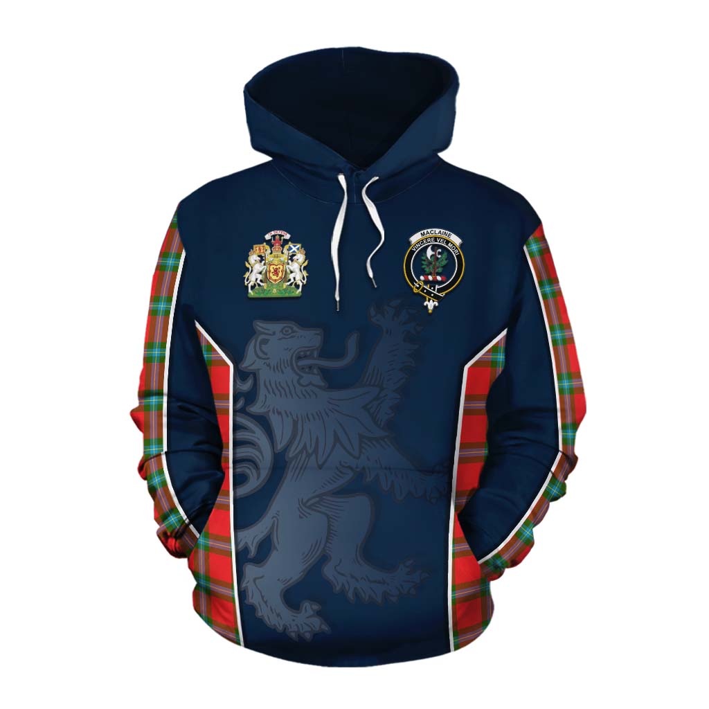 Tartan Vibes Clothing MacLaine (McLaine) Tartan Cotton Hoodie with Family Crest and Lion Rampant Vibes Sport Style