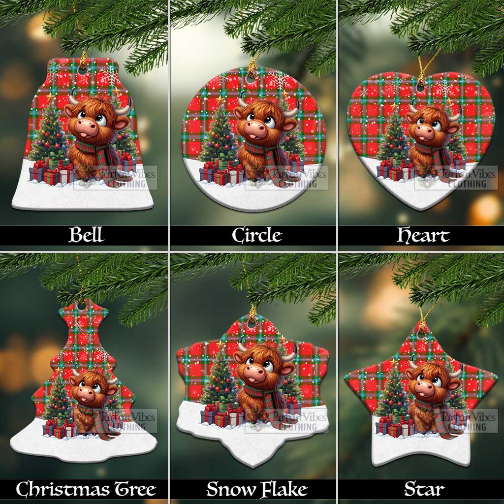 Tartan Vibes Clothing MacLaine (McLaine) Tartan Christmas Ceramic Ornament with Adorable Highland Coo