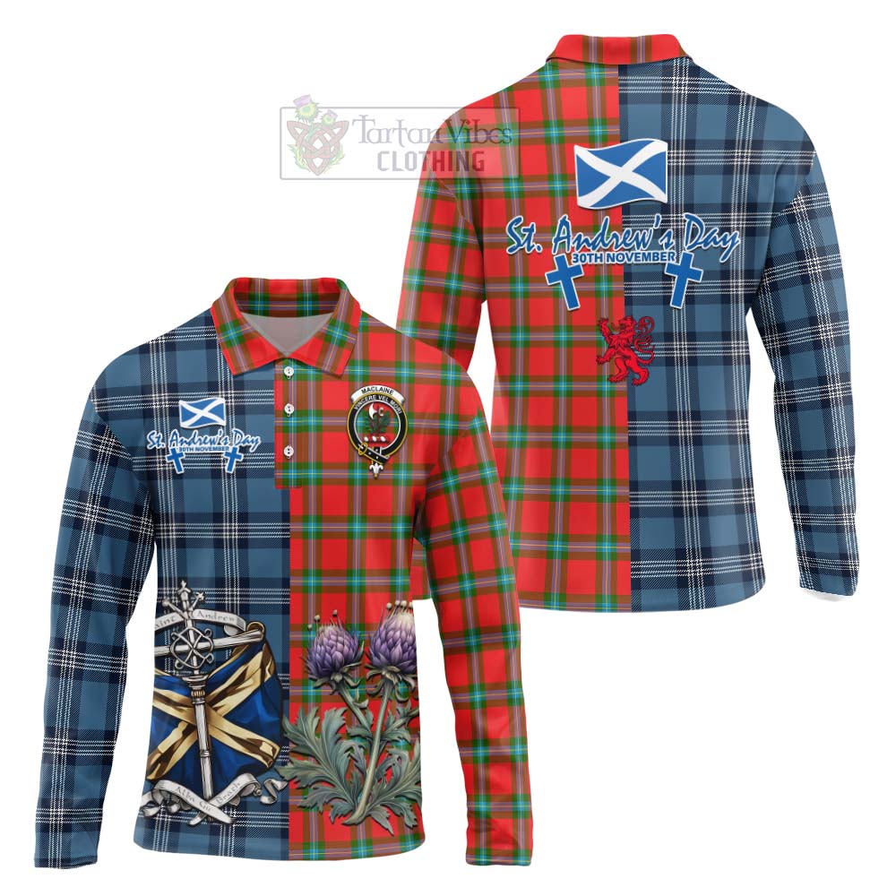 Tartan Vibes Clothing MacLaine (McLaine) Tartan Long Sleeve Polo Shirt Happy St. Andrew's Day Half Tartan Style