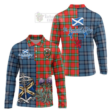 MacLaine (McLaine) Tartan Long Sleeve Polo Shirt Happy St. Andrew's Day Half Tartan Style