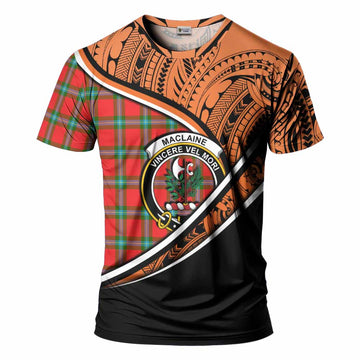 MacLaine (McLaine) Crest Tartan T-Shirt with Polynesian Vibes Style - Orange Version