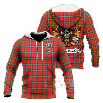 MacLaine (McLaine) Tartan Knitted Hoodie with Family Crest and Bearded Skull Holding Bottles of Whiskey