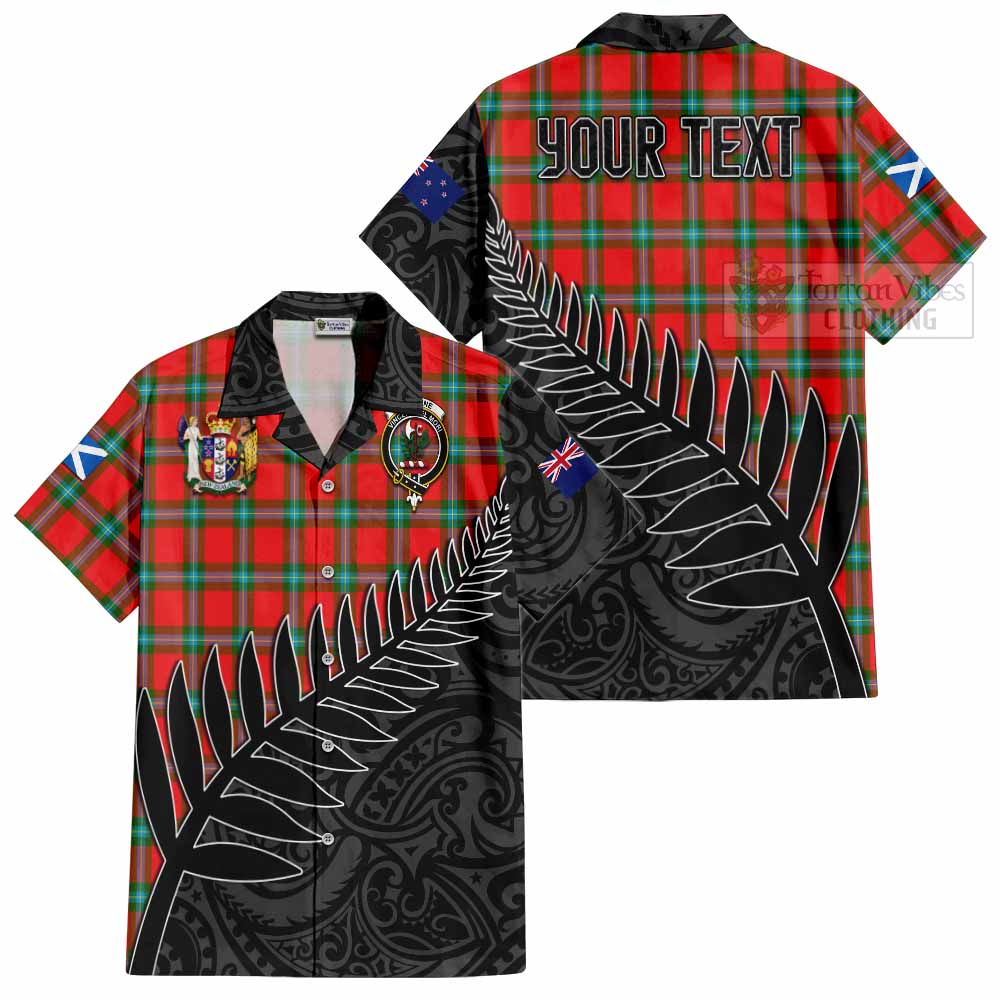 Tartan Vibes Clothing MacLaine (McLaine) Crest Tartan Short Sleeve Button Shirt with New Zealand Silver Fern Half Style