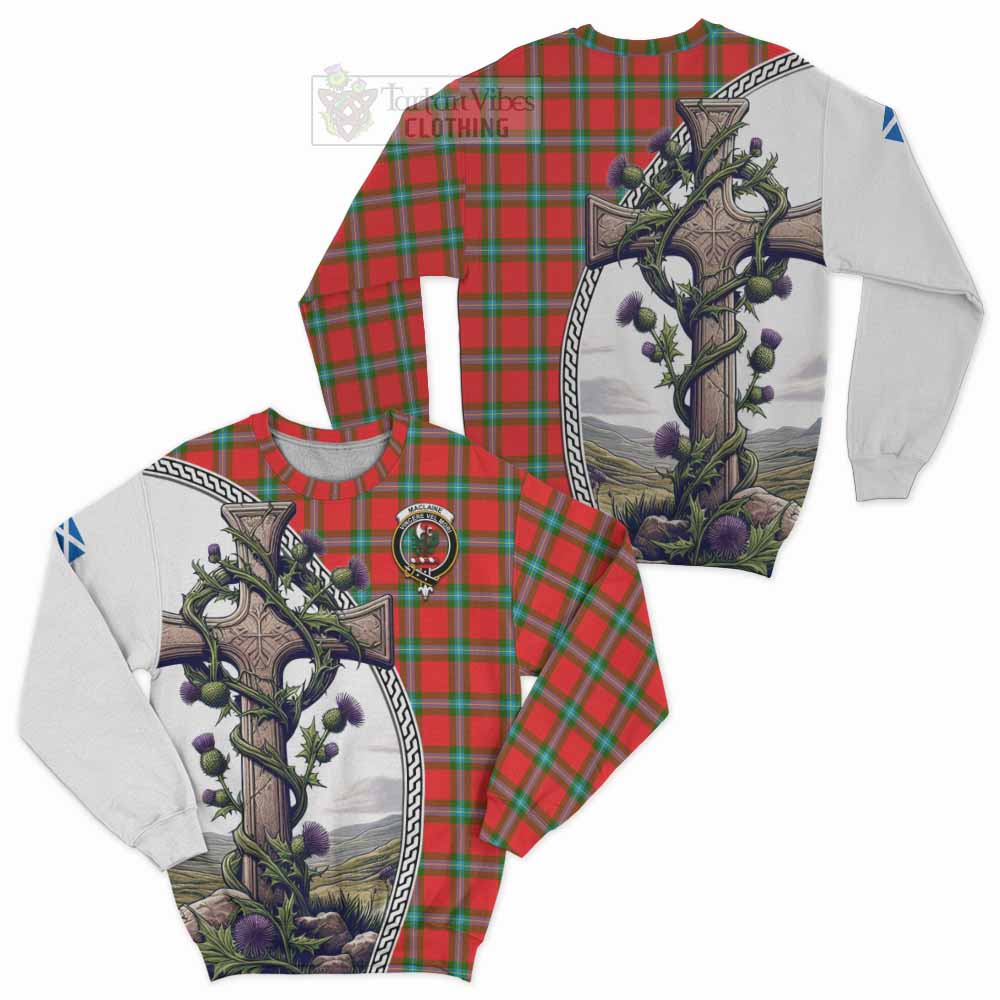 Tartan Vibes Clothing MacLaine (McLaine) Tartan Sweatshirt with Family Crest and St. Andrew's Cross Accented by Thistle Vines