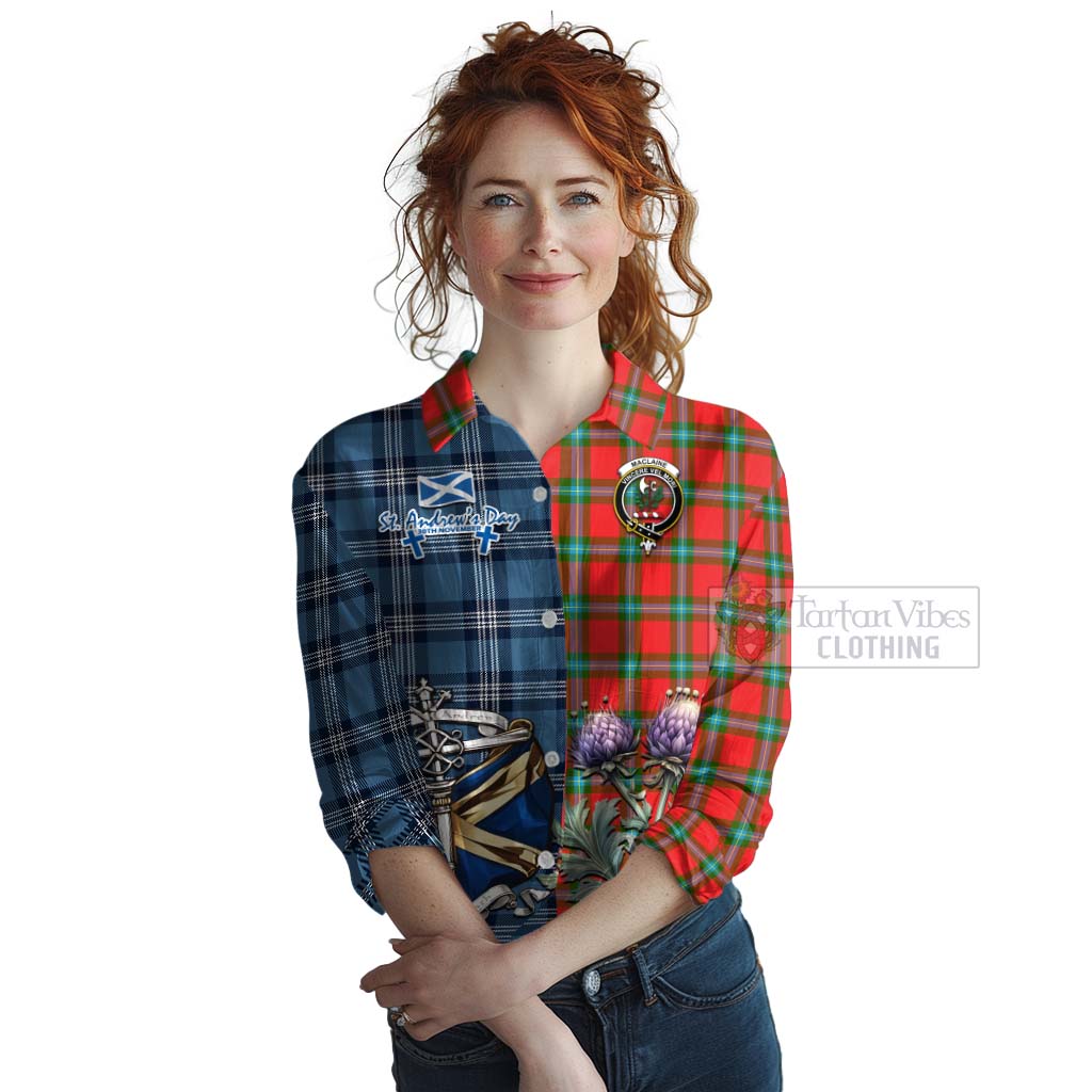 Tartan Vibes Clothing MacLaine (McLaine) Tartan Women's Casual Shirt Happy St. Andrew's Day Half Tartan Style