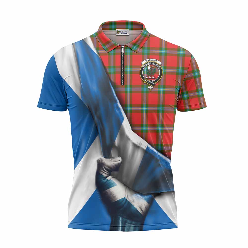 Tartan Vibes Clothing MacLaine (McLaine) Tartan Zipper Polo Shirt with Family Crest Scotland Patriotic Style