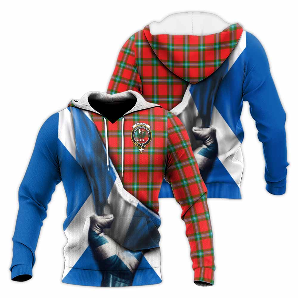 Tartan Vibes Clothing MacLaine (McLaine) Tartan Knitted Hoodie with Family Crest Scotland Patriotic Style