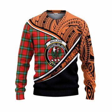 MacLaine (McLaine) Crest Tartan Knitted Sweater with Polynesian Vibes Style - Orange Version