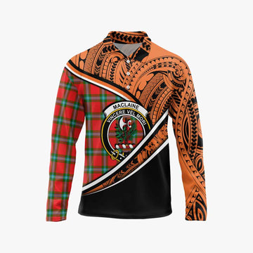 MacLaine (McLaine) Crest Tartan Long Sleeve Polo Shirt with Polynesian Vibes Style - Orange Version