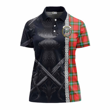 MacLaine (McLaine) Tartan Women's Polo Shirt with Family Crest Cross Sword Thistle Celtic Vibes