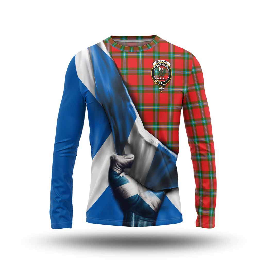 Tartan Vibes Clothing MacLaine (McLaine) Tartan Long Sleeve T-Shirt with Family Crest Scotland Patriotic Style