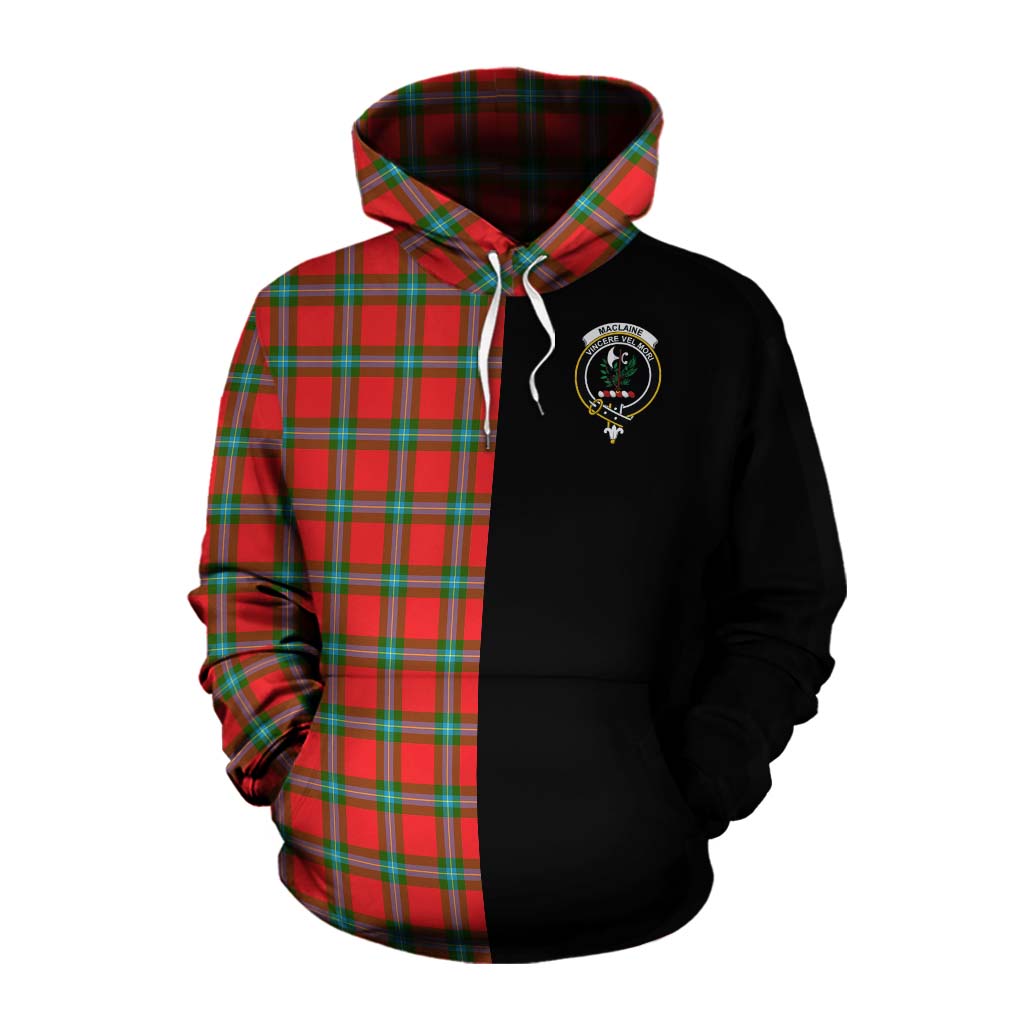 Tartan Vibes Clothing MacLaine (McLaine) Tartan Cotton Hoodie with Family Crest and Half Of Me Style