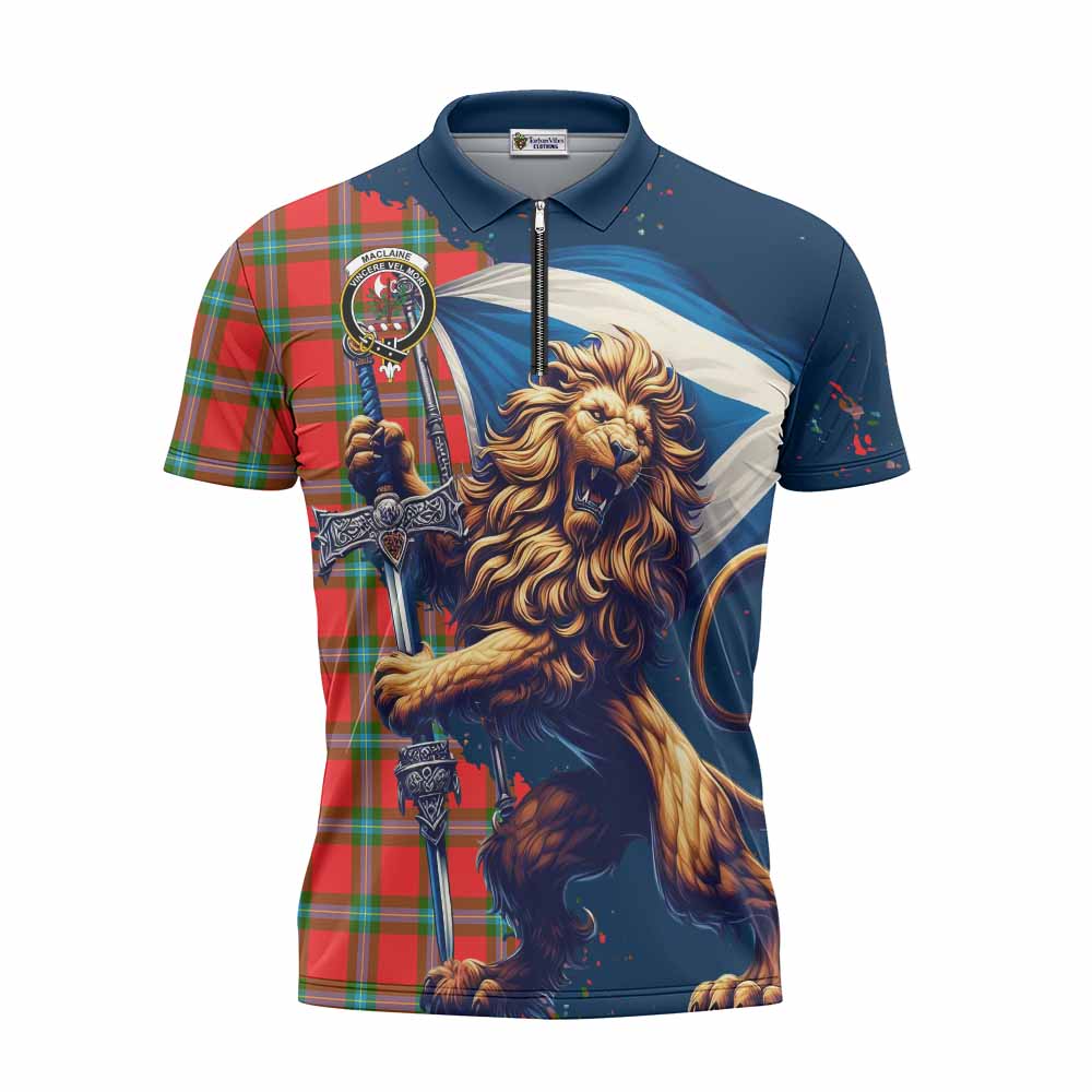 Tartan Vibes Clothing MacLaine (McLaine) Tartan Family Crest Zipper Polo Shirt with Scottish Majestic Lion