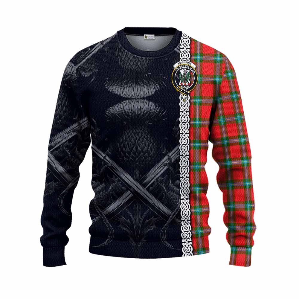 Tartan Vibes Clothing MacLaine (McLaine) Tartan Knitted Sweater with Family Crest Cross Sword Thistle Celtic Vibes